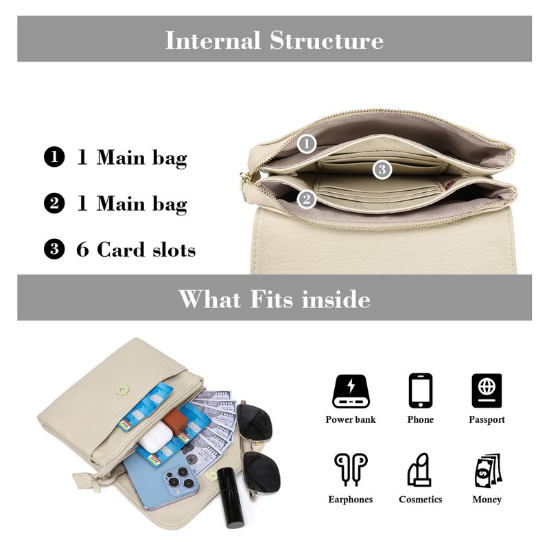 MINICAT RFID Blocking Small Crossbody Bags for Women Vegan Leather Mini Travel Purses Cell Phone Purse Cross Body Bag (Beige Small) - Image 5